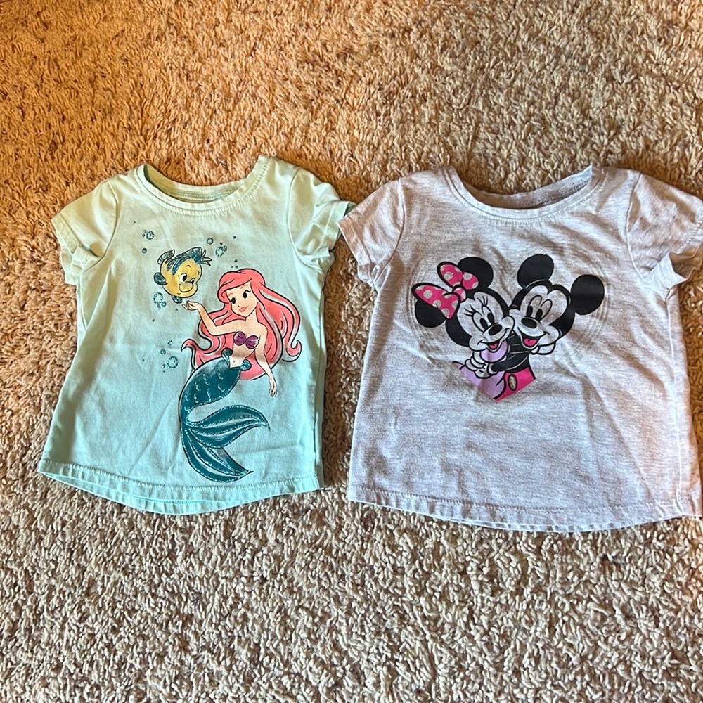 LIKE BRAND NEW baby girl Disney The Little Mermaid/Minnie Mouse 12M t-shirt pack